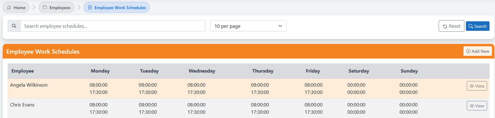 Employee Work Schedule