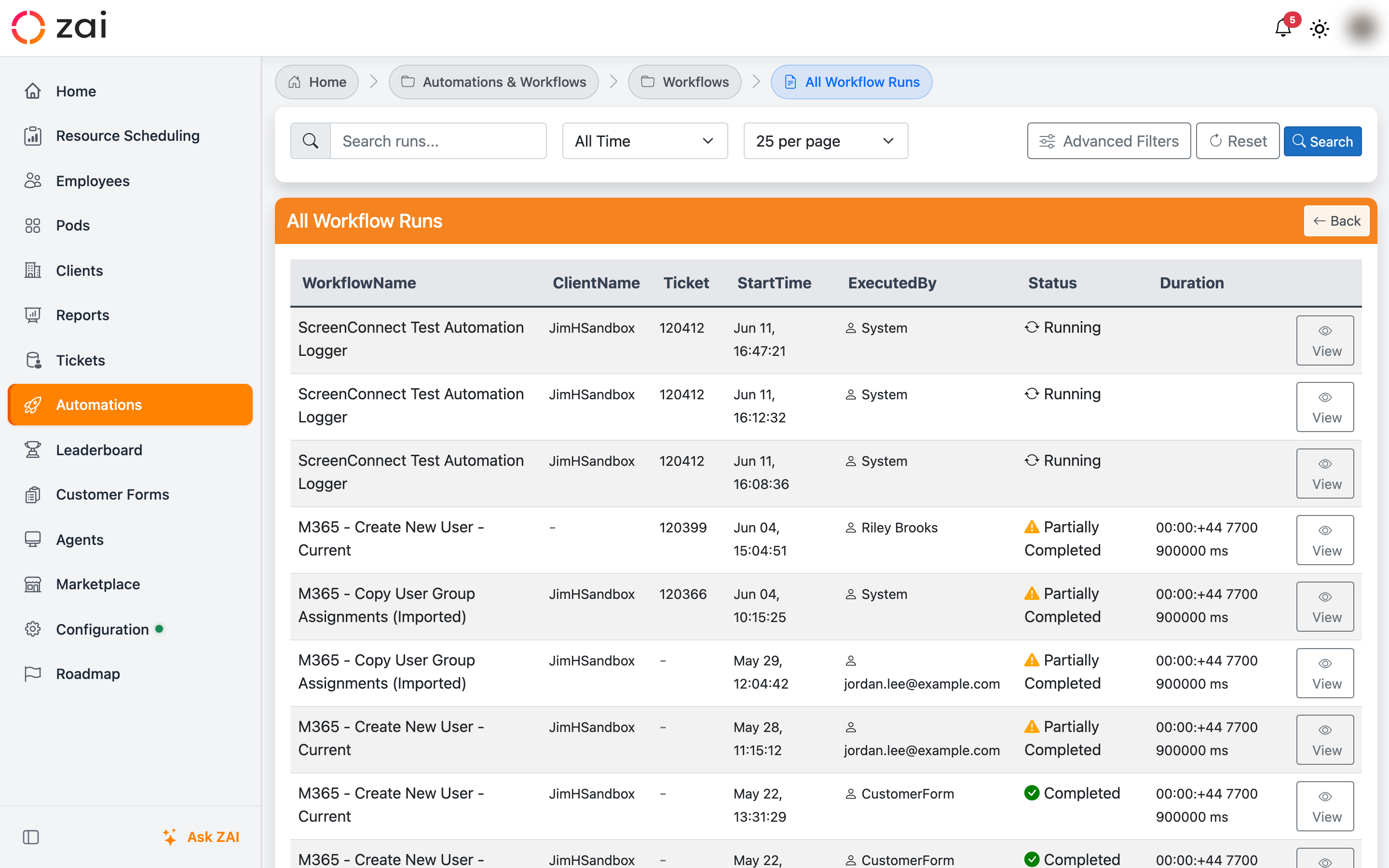 All Workflow Runs