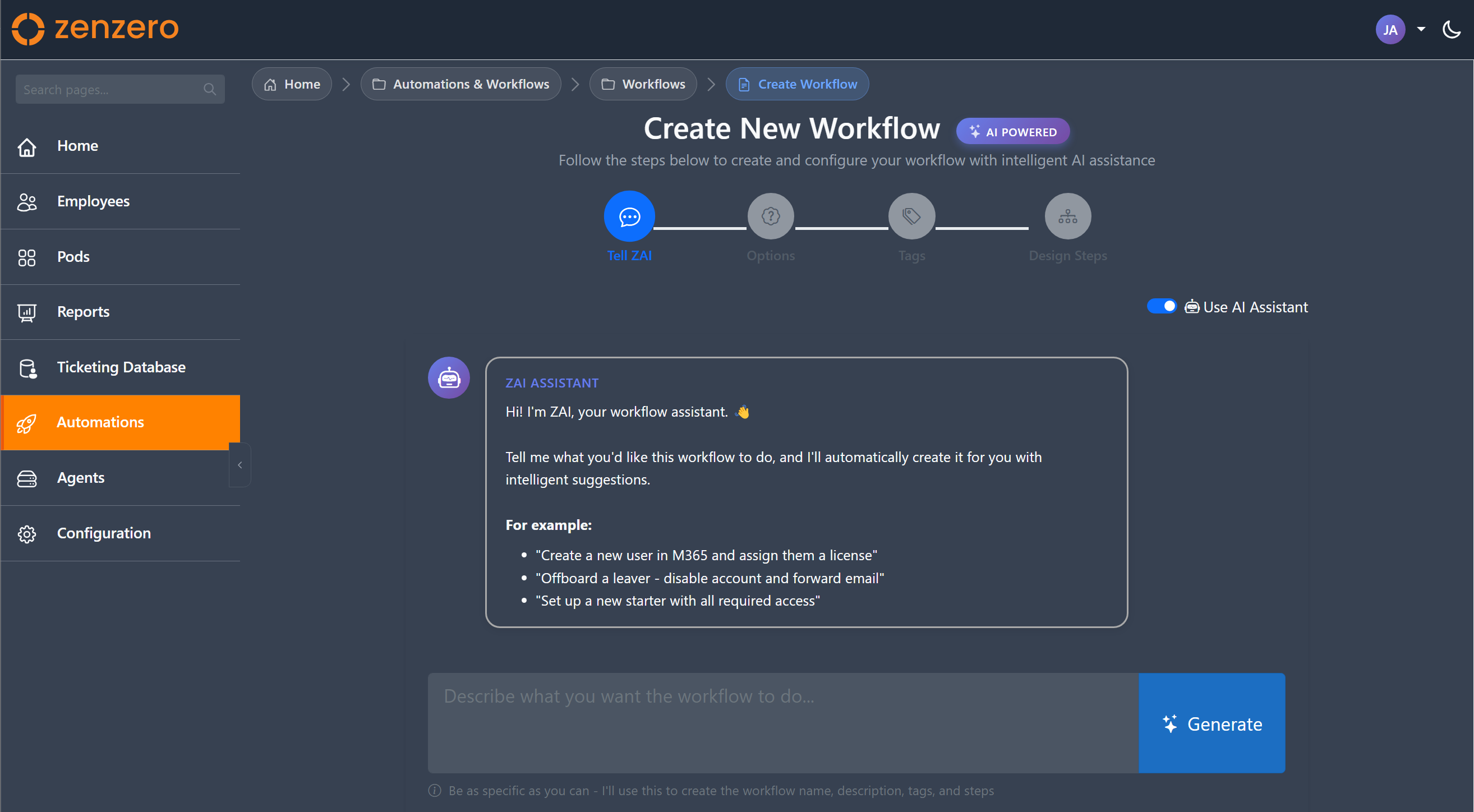 Workflow wizard step 1