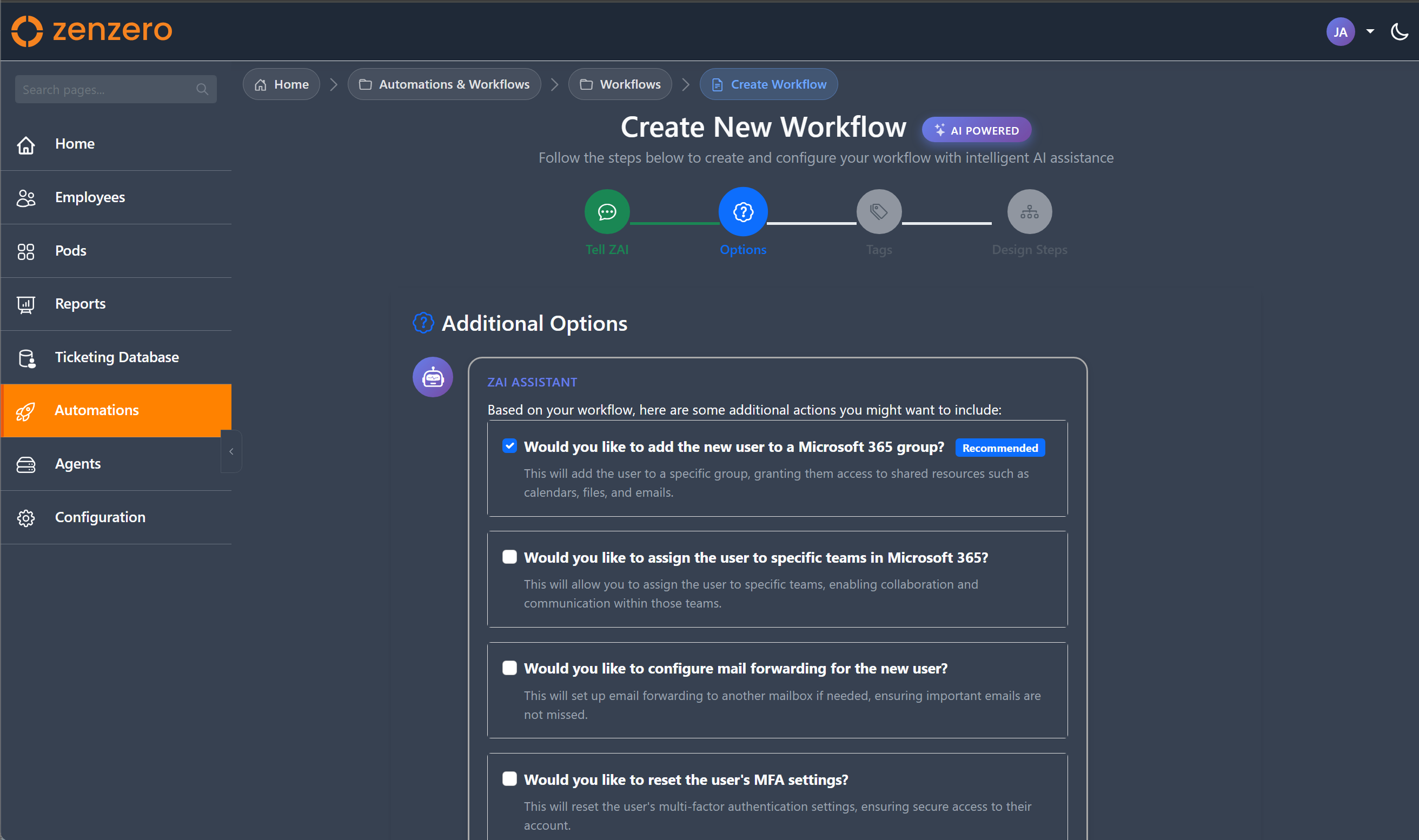 Workflow wizard step 2