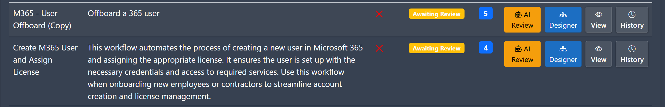 Workflow list with new workflow