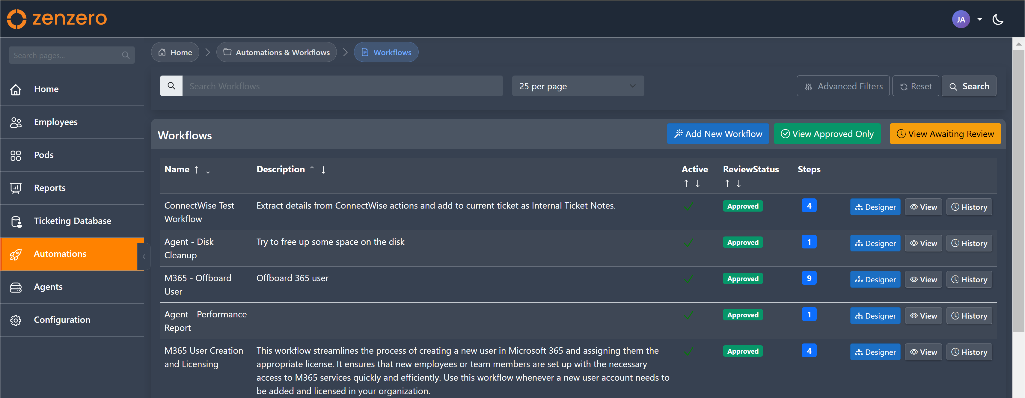 Workflow list page