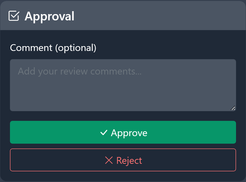 Approval panel