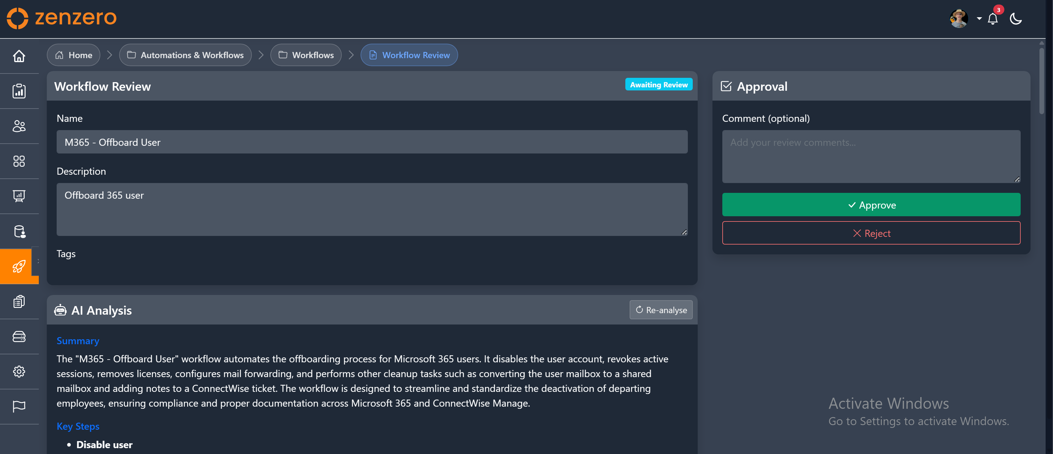Workflow review page